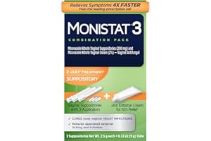 Monistat 3-Day Yeast Infection Treatment for Women, 3 Miconazole Vaginal Suppositories & External Itch Relief Cream (9g Tube) Combo Pack