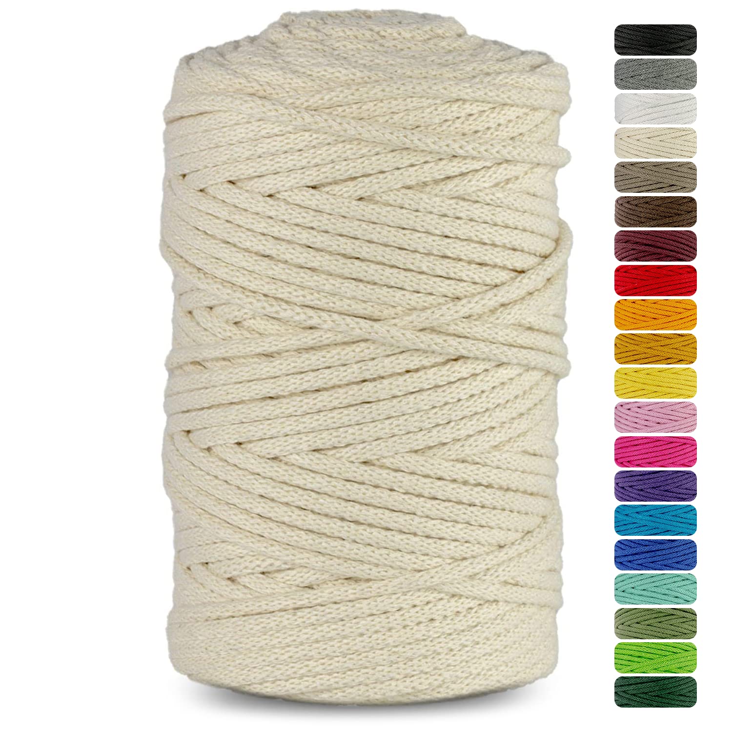 Netuno 1x Macrame Cord Braided Macramé Yarn Ivory 5 mm x 100 m 0,2 inch x 3 937 inch Natural Twine String Cotton Cord Ideal Project Hanging Baskets DIY Handbags Decoration