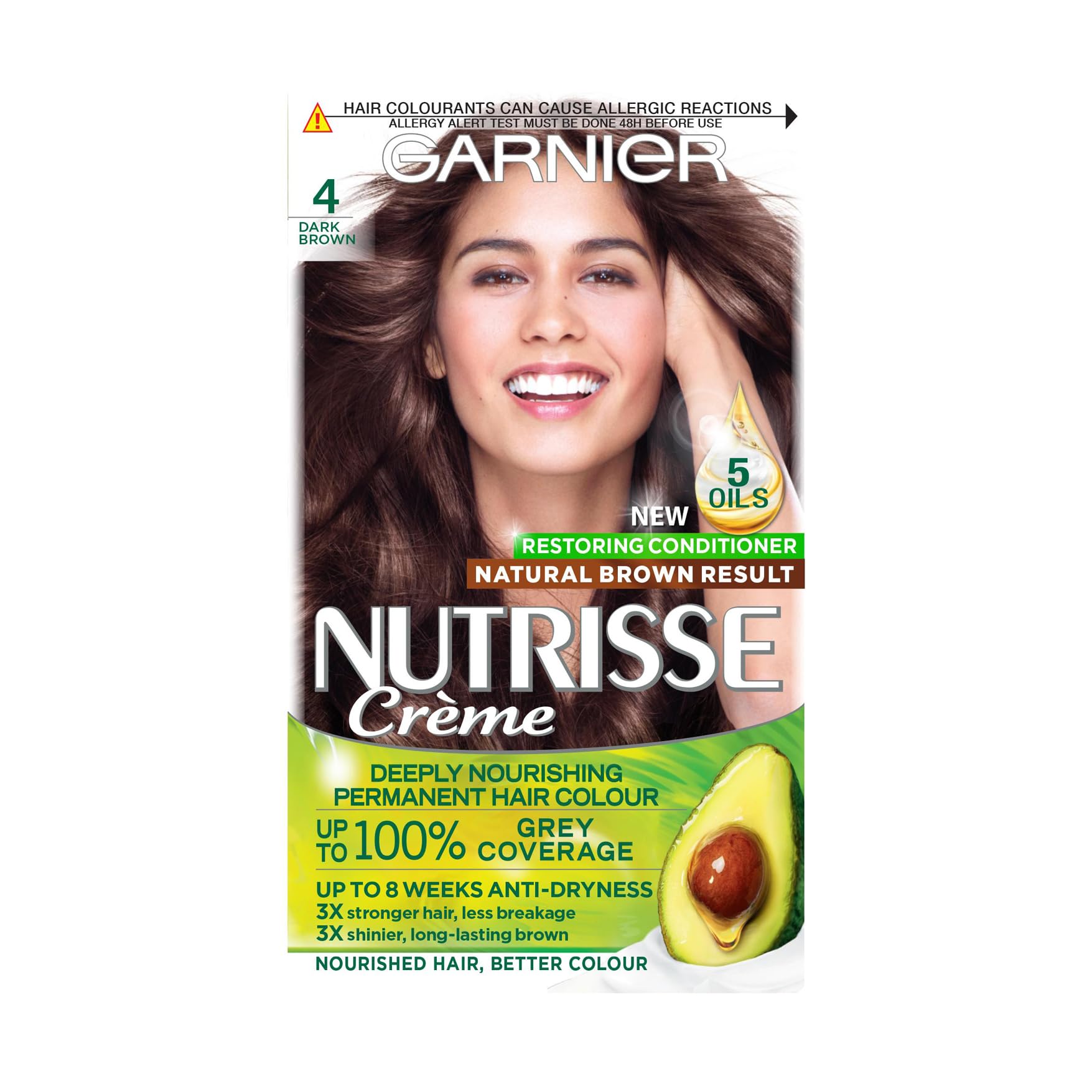 Garnier Nutrisse Permanent Hair Dye, Natural-looking, hair colour result, For All Hair Types, 4 Dark Brown — image 1