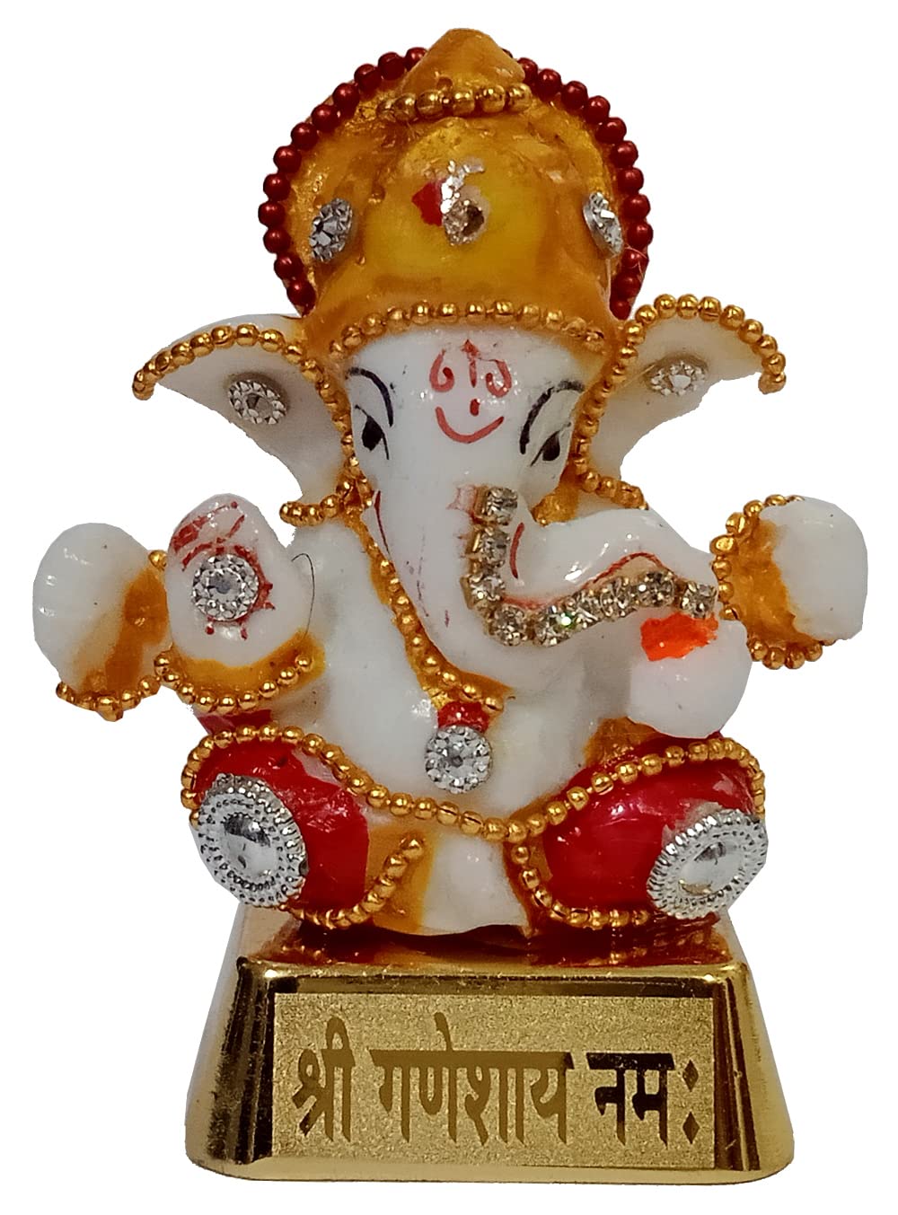 Purpledip Resin Idol Pagdi Ganesha: Glittering Stones Statue (12455)