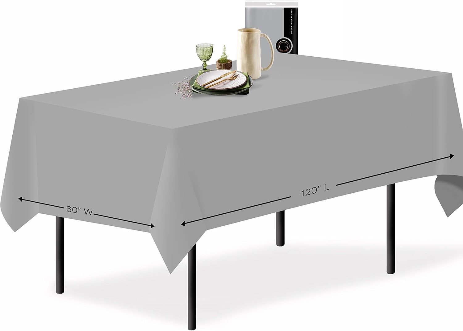 Grandipity Silver 1 Pack Premium Polyester Rectangle Tablecloth 60" x 120" Inch Rectangular (Linen Alternative) Fabric Table Cloth for 8 Foot Table Washable Polyester - Wrinkle and Stain Resistant: Home & Kitchen