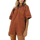 Athlisan Rompers for Women Casual Oversized Athletic Tee Romper Jumpsuits Overalls with Pockets(Rust-S)