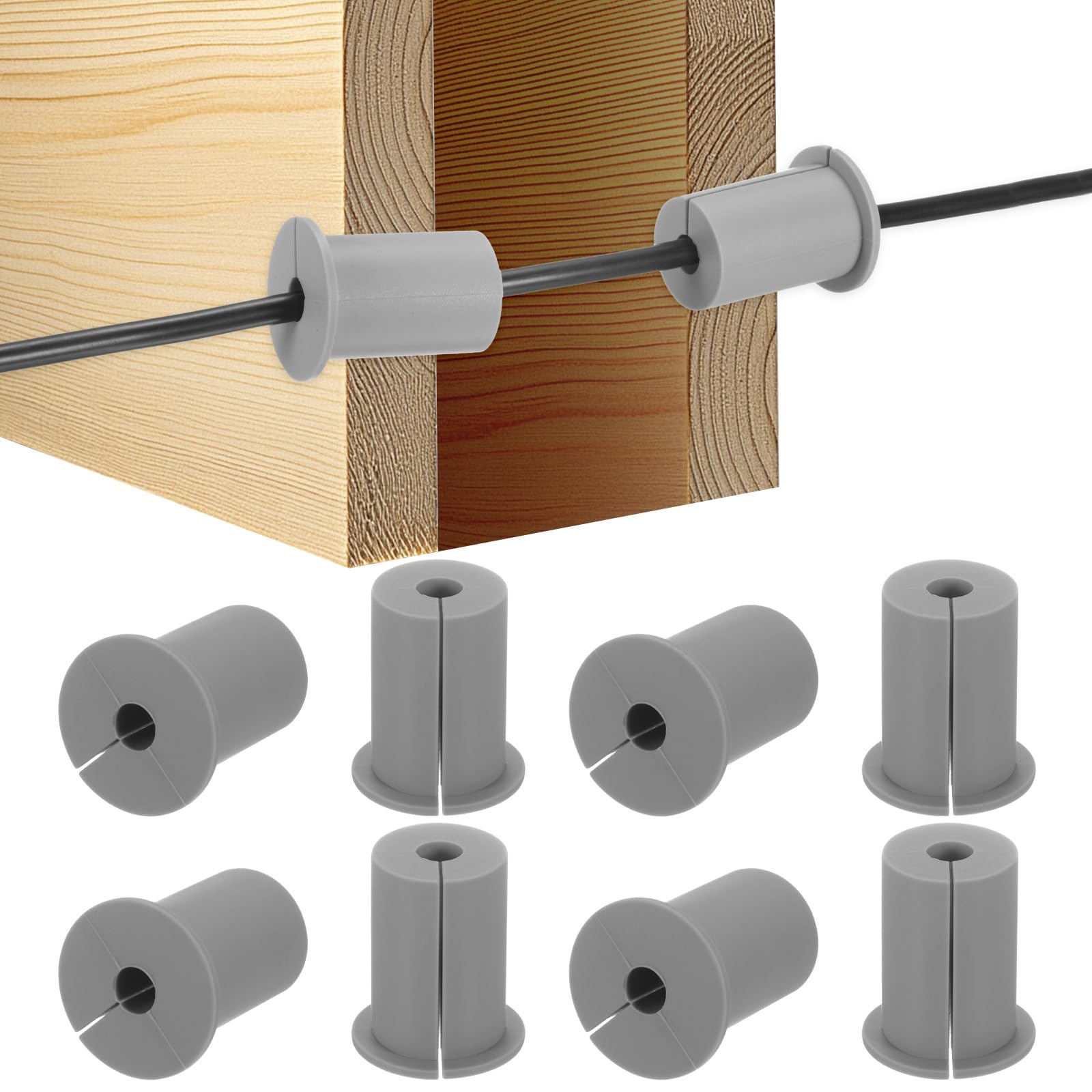 M METERXITY 8-Pack Cable Routing Kit, for 1 Inch Wall Hole Silicone Feed Through Wall Grommet Cable Punch Grommet Wall Hole Cover Bushing for Ethernet Cable [38mm Length, Grey]