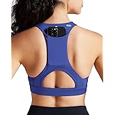 QUEENIEKE BareFlow Women's Sports Bras with Phone Pocket Medium Impact Padded Racerback Workout Gym Crop Top Running Yoga Bra