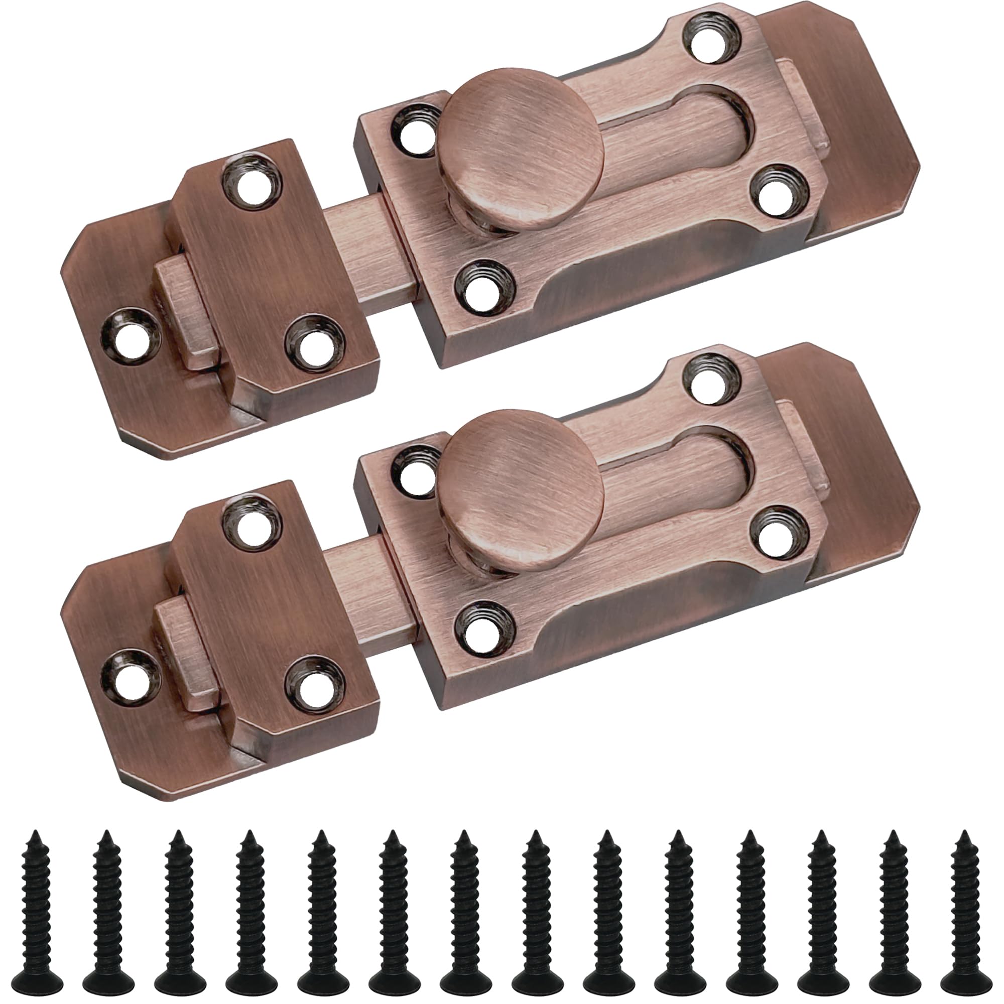 2 PCS Sliding Door Bolt Lock,Antique Safety Latches for Doors and Windows (Red Bronze)