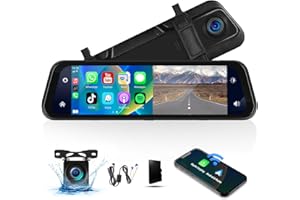 GOHHDL Mirror Dash Cam with Wireless Apple CarPlay Android Auto, 1080P Front and Rear Dual Dash Cam for Cars,Trucks, 9.66 ‘’ IPS Touchscreen with Night Vision/Parking Assistance/Voice Control/64G TF Card