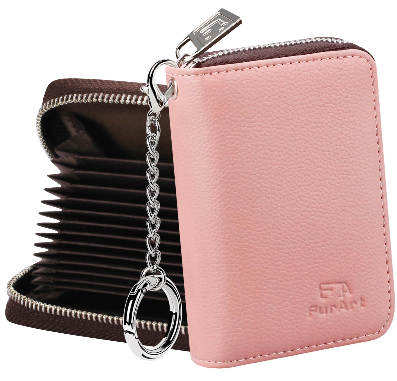 FurArt Credit Card Wallet, Zipper Card Cases Holder for Men Women, RFID Blocking, Keychain Wallet, Compact Size