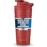 Ice Shaker Insulated Stainless Steel Shaker Bottle | 26oz, Red Color Rush | Cold for 30+ Hours | Insulated Cup with Twist-on Agitator | Odor-Free Bottle for Protein Shakes, Water, Smoothies, Cocktails