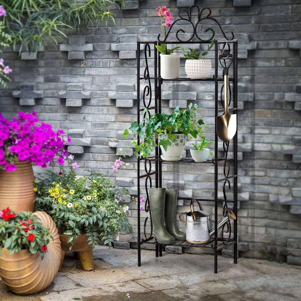 Amagabeli Versatile 3 Tier Standing Wire Shelf Shelving Unit Bakers Rack Metal Rustproof Organizer Corner Planter Stand Storage Shelves Indoor Outdoor Plant Rack Bookcase Black: Home & Kitchen