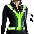OMKHE LED Reflective Vest Running Gear, Lights Up Running Vest Rechargeable, High Visibility Reflective Running Gear for Night Walking Running Cycling Jogging