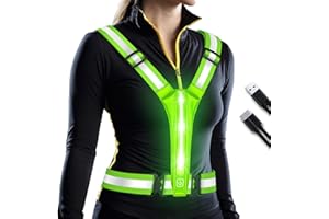 OMKHE LED Reflective Vest Running Gear, Light Up Running Vest Rechargeable, Safety Night Running Gear for Walking Running Cycling