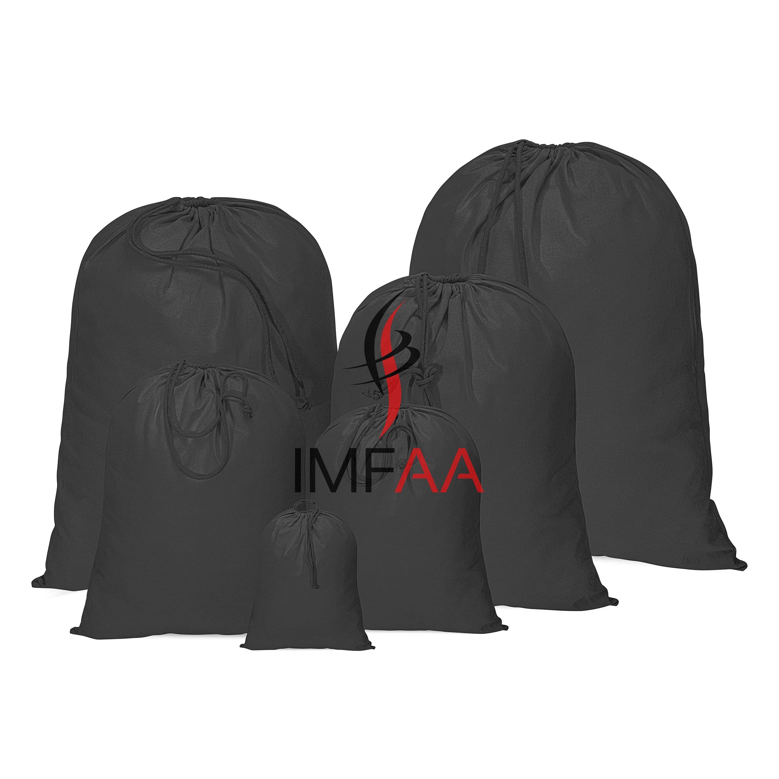 IMFAA XX-Large(70x85) Drawstring Laundry Sack, Stocking, Storage, Muslin 100% Cotton Shopping Bags. (Pack-5, Black)
