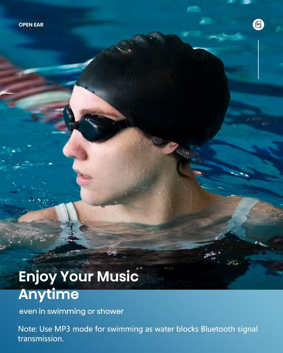 Swimming headphones-bone conduction headphones, IP68 waterproof built-in MP3 player 32G memory, underwater swimming headphone, wireless open Earphones Bluetooth 5.3, for running, cycling (black)