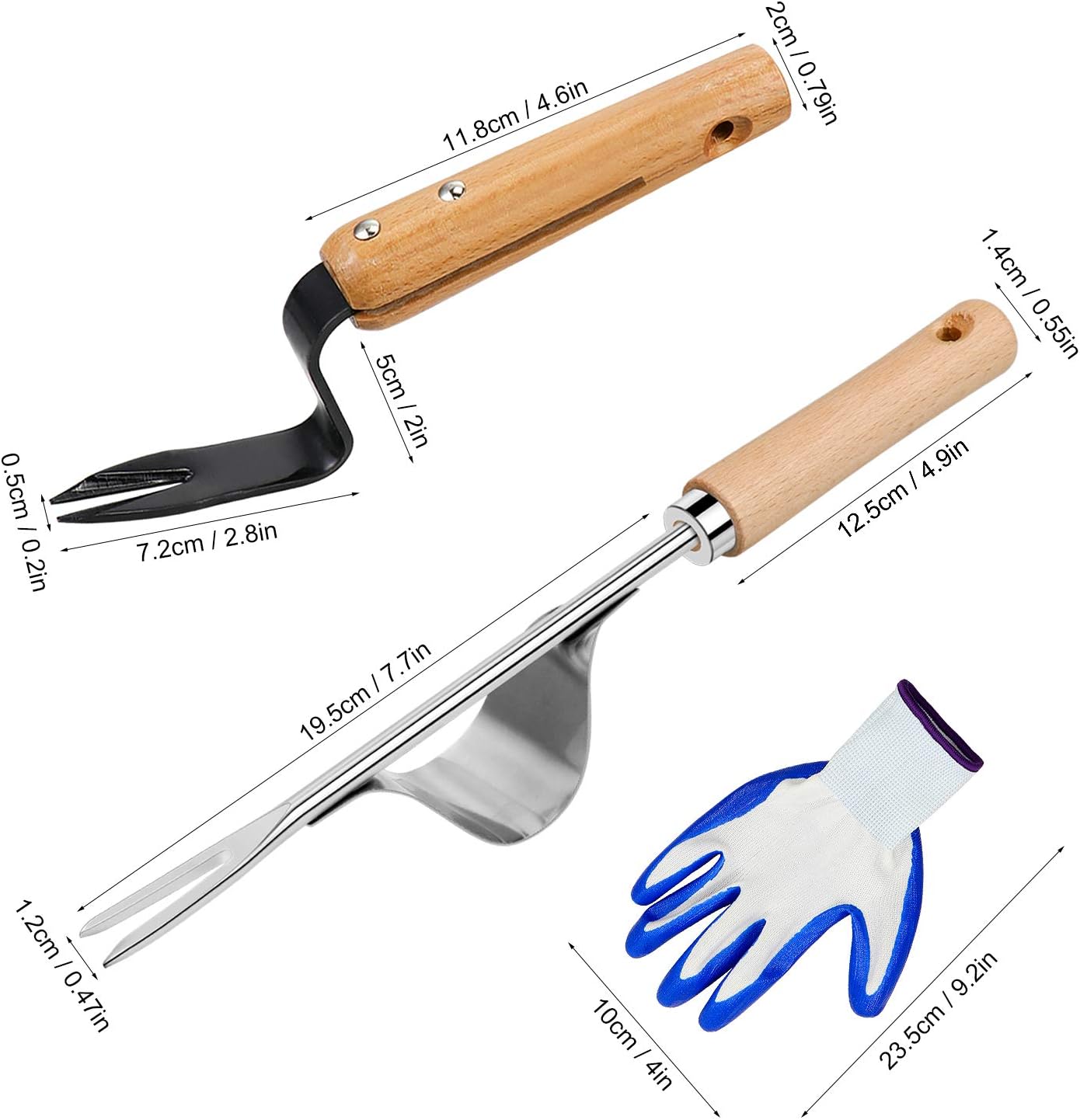 Zoyomax 2 Pack Hand Weeder with Wood Handle, Manual Weed Puller Stainless Steel Bend-Proof Dandelion Weeder for Garden Weeding Farmland Transplant, Plus a Pair of Protective Gloves : Garden & Outdoor