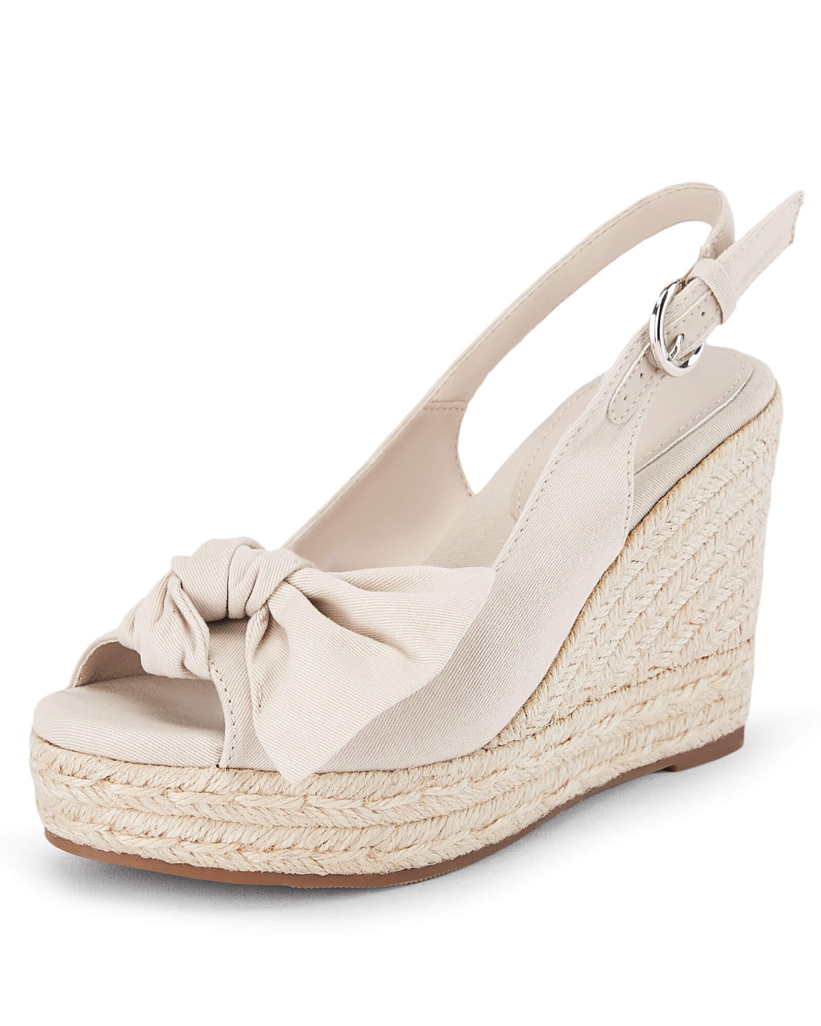Photo 1 of Coutgo Women's Peep Toe Wedges Heels Slingback Espadrille Platform Sandals Side Bowknot Casual Shoes, Beige, Size 9
