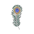 Alilang Art Deco Silvery Tone Peacock Feather Pin Brooch With Green Blue & Golden Crystal Rhinestones