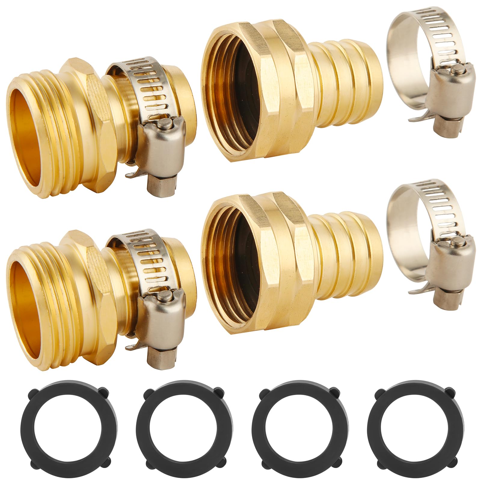 Photo 1 of 2 Set Brass Garden Hose Repair Connector Kit with Clamps, Fit for 3/4" Garden Hose Fitting,3/4'' Barb x 3/4'' GHT Garden Hose Adapter/Fittings, Water Hose Repair Kit