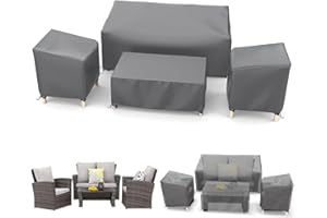 STARTWO Outdoor Waterproof Patio Furniture Covers 4-Piece Set for Chairs 32in, Loveseat 56in, Coffee Table 45in, Heavy Duty 600D, Grey