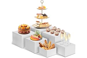 Redants 6 PCS Buffet Risers, Large Food Risers for Buffet Table, Food Display Risers for Party, White Acrylic Boxes Dessert Table Display Set, Risers Display Stands (Size 10" 9" 8" 7" 6" 5")