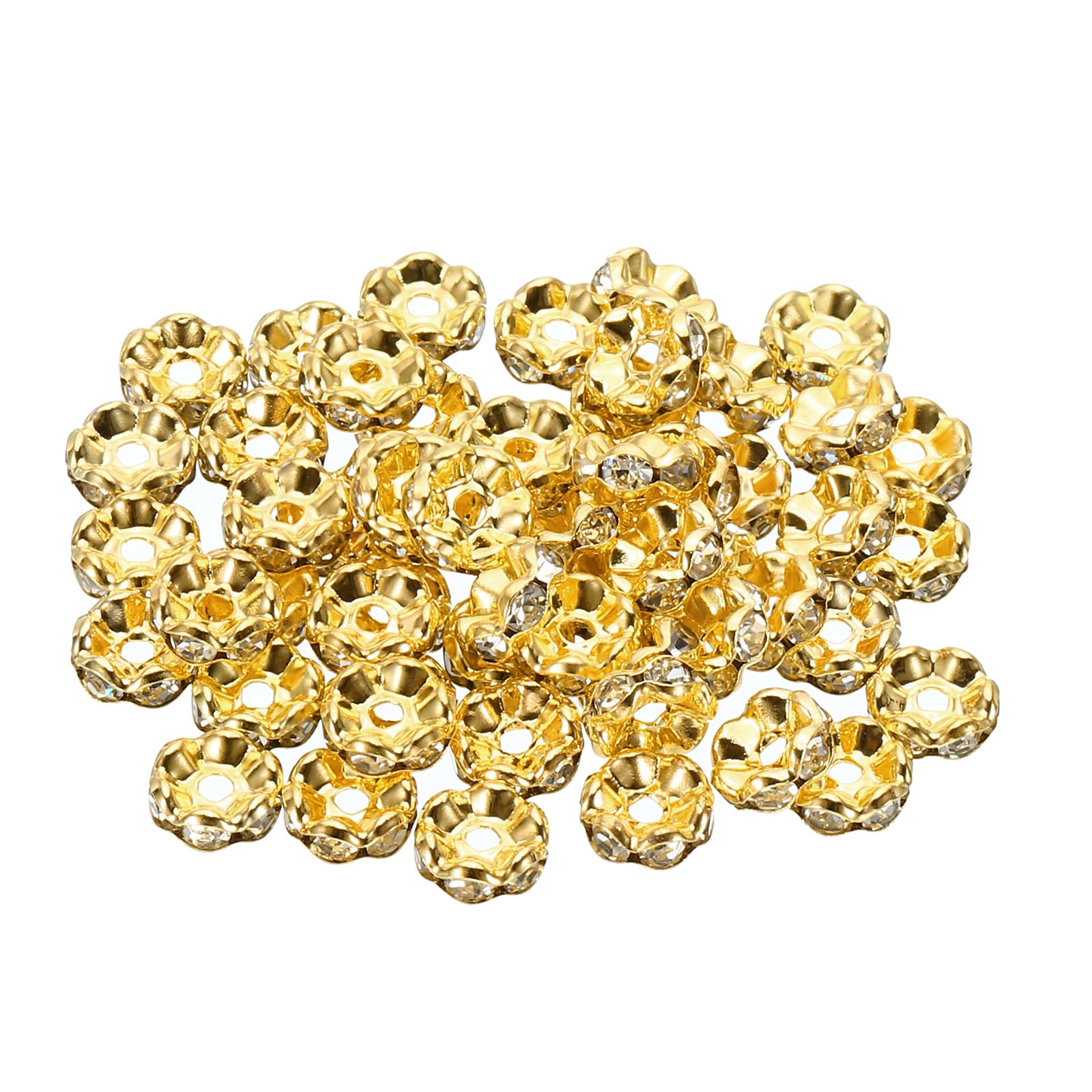 PATIKIL 8mm Spacer Beads, 200pcs Bead Spacers Rondelle Spacer Beads Rhinestone Charm Small Round Bulk Glass Beads Wave for Making Bracelets Necklaces DIY, Gold