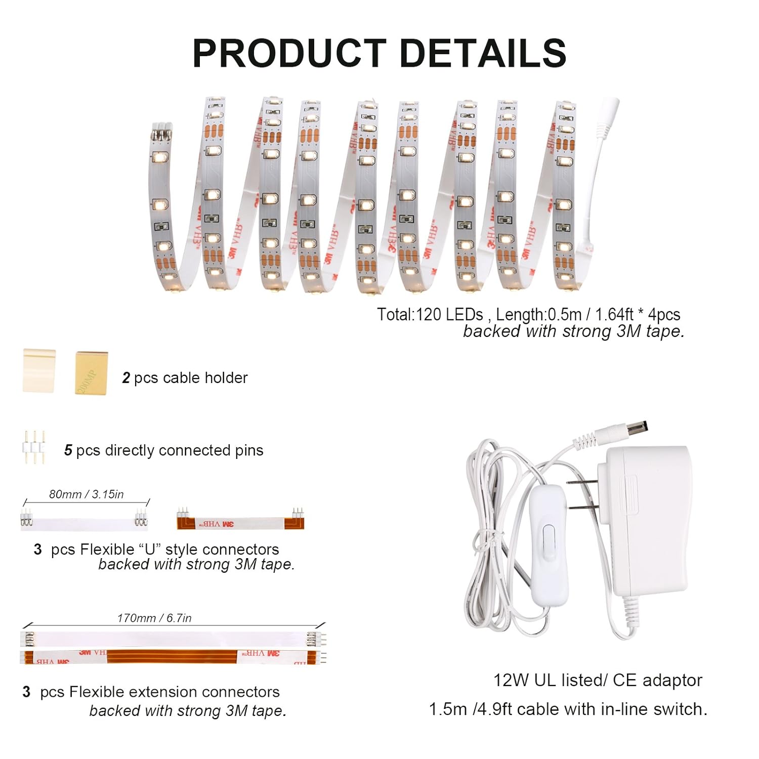 Wobane Led Under Cabinet Lighting Kit Flexible Led Ribbon Lights Bar Under Counter Lights For Kitchen Cupboard Desk Showcase Shelf 6 6 Feet Rope Light Set Ul Listed 120 Led 1200lm 6000k White 4 Panel Lighting Ceiling Fans Tools Home Improvement