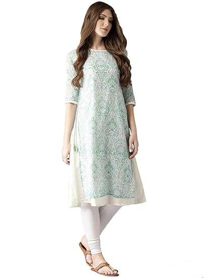 Women's Cotton A-Line Kurti (Blue & Green)