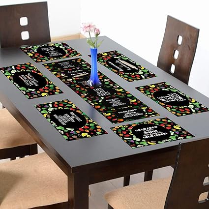 YaYa cafe Happiness is Homemade Eat Right Feel Amazing Printed Table Runner with 6 Mats