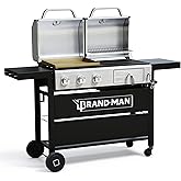 Brand-Man Propane Gas and Charcoal Grill Combo,Grill and Griddle Combo Dual Fuel BBQ Grill with Dual Lids for Outdoor Barbecue, Black