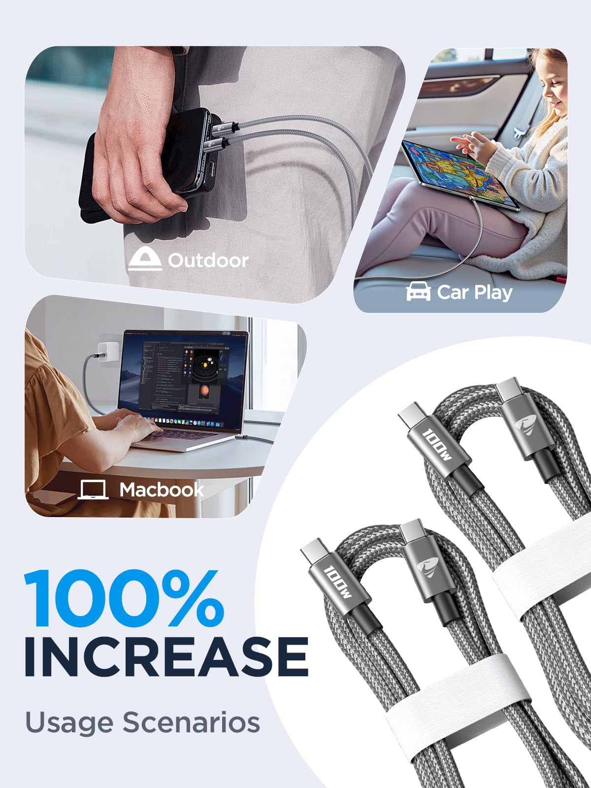 USB C auf USB C Kabel [ 2Stück 2M+2M ] 100W USB C Kabel PD Schnellladekabel Nylon USB Typ C Ladekabel für iPhone 17 Pro, iPhone 16 15, Samsung S24 S23 S22 S21, iPad Pro, MacBook Pro/Air, Pixel,Switch 8