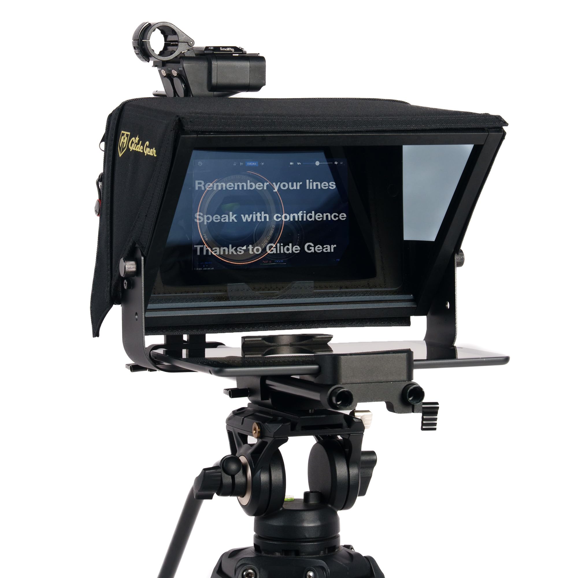 Glide Gear TMP 500 Universal Video Camera Tripod Teleprompter 15mm Rails w/Carry Case Black