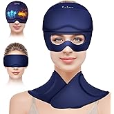Migraine Relief Cap and Neck Ice Pack Wrap with Ice Eye Masks,3 in 1 Detachable Hot and Cold Therapy Headache Relief Cap for Headaches, Stiff Neck,Eye Fatigue, Tension and Pain Blue