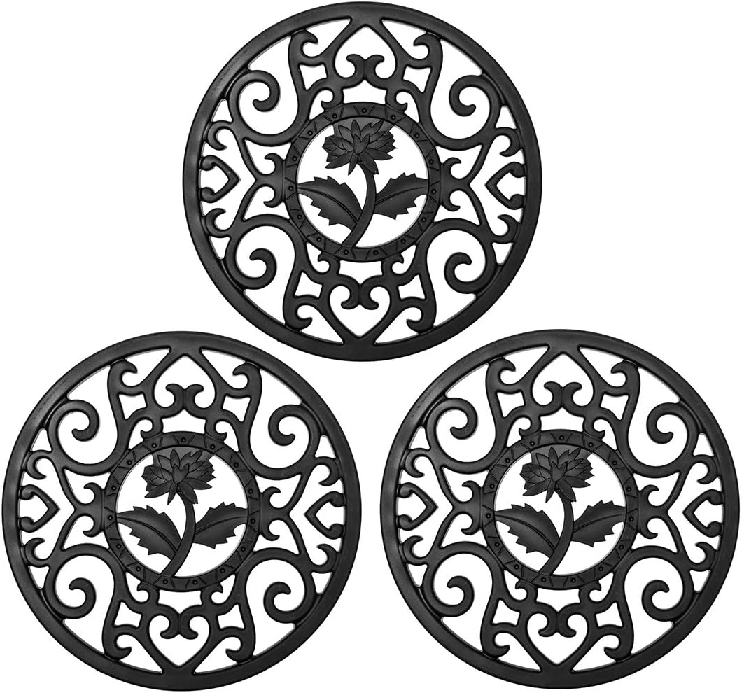 WEIC Thickened Silicone Trivets Mat – Trivets for Hot Dishes Kettle Coffee Pot, 7.1 Inch Hollow Carving Pot Holders, Anti-skid & Heat Insulation,Green, Pack of 3