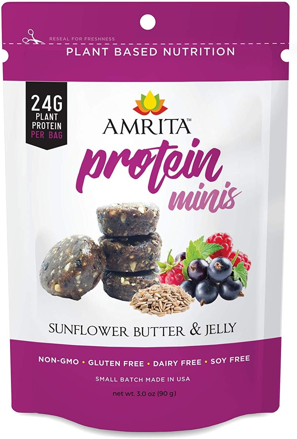Amrita Foods Top 9 Allergy-free - High Protein Bites, Non-GMO, Sunflower Butter and Jelly Flavor (Pack of 3)
