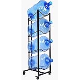 GUPZTY 5 Gallon Water Bottle Holder, 4-Tier Heavy Duty Water Cooler Jug Rack, Water Jug Stand with 4 Wheels, Water Jug Rack for Kitchen, Garages - Black