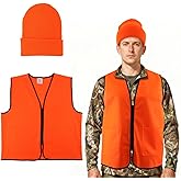 Yonderfume Orange Hunting Vest and Beanie with Pockets Blaze Orange Hunting Vest High Visibility Safety Vests for Fishing