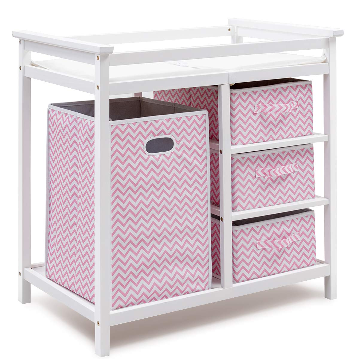 HONEY JOY Baby Changing Table, Infant Diaper Changing Table Organizer W/Pads & Safety Belts, Newborn