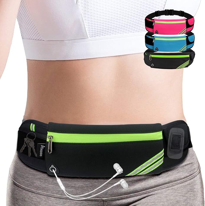 AIKENDO Running Pouch Belt Waist Pack Bag,Workout Fanny Pack,Bounce Free Jogging Pocket Belt&ndash;Travelling Money Cell Phone Holder for Running Accessories for iPhoneXS Max,iPhone 8 Plus