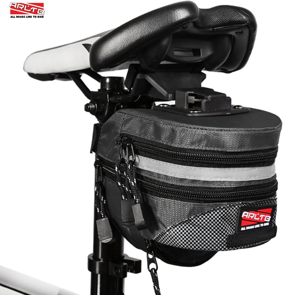 Arltb Bicycle Saddle Bag Bike Seat Tail Bag Pack Pouch Tool Kit (3 Colors) Quick Release Velcro Middle Extending Design 7.4” X 5.1” X4.3” for Road Bikes Mountain Bikes MTB BMX Cycling
