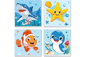 MXJSUA 4 Pack Shark Starfish Animals Paint by Numbers Kit with Framed Canvas for Ages 6-12 Kids, Dolphin Paint by Numbers Kit