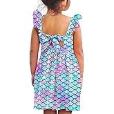 Vieille Toddler Girls Summer Dress Ruffle Short Sleeve Cute Mermaid Backless Kids Casual Beach Dress 3-7T