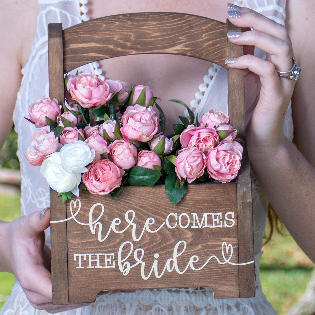 here comes the bride flower basket