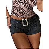 Floerns Women's Y2k Leather Mini Shorts Low Rise Buckle Belt Skinny Night Out Short Pants