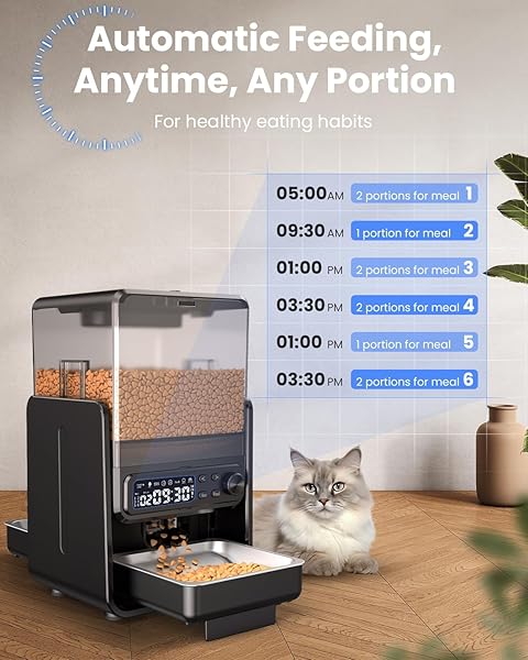 CITYFLEE AUTOMATIC CAT FEEDER FOR 2 CATS, 5L/20 CUPS FOOD DISPENSER WITH ADJUSTABLE RAISED DOUBLE BOWLS, DETACHABLE CONTROL PANEL, TIMED CAT AND DOGS FEEDER FOR DRY FOOD, DUAL POWER SUPPLY