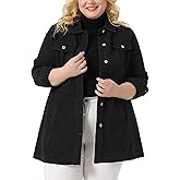 Agnes Orinda Plus Size Denim Jacket for Women Buttons Long Sleeve Jean Jackets