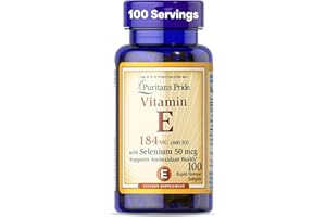 Puritan's Pride Vitamin E 184mg (400 IU) with Selenium 50mcg, Vitamin Supplement For Immune System and Antioxidant Health Support, 3 Month Supply, 100 Rapid Release Softgels