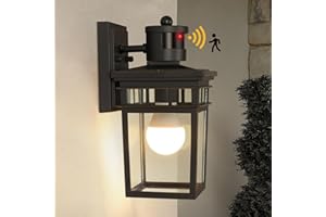 FANDBO Motion Sensor Outdoor Wall Lantern, Dusk to Dawn Sensor Exterior Wall Light Fixture Outdoor Wall Sconce with Glass Shade Motion Activated Porch Light Fixture for Doorway, Garage, LED Bulb Included