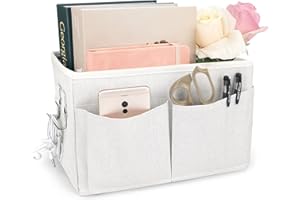 Ndeno Bedside Caddy Storage Bag Hanging Pocket Organizer for Bunk and Hospital Beds Crib,Dorm Rooms Bed Rails for Remotes Mobile Phone Keys, Glasses, Books (White)