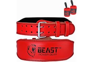 BEAST POWER GEAR Weight Lifting Belt 4inch Leather Belt With Free Wrap - Foam Padded Back Support Gym Belt for Bodybuilding Squat Deadlift Weightlifting Belt Men Women