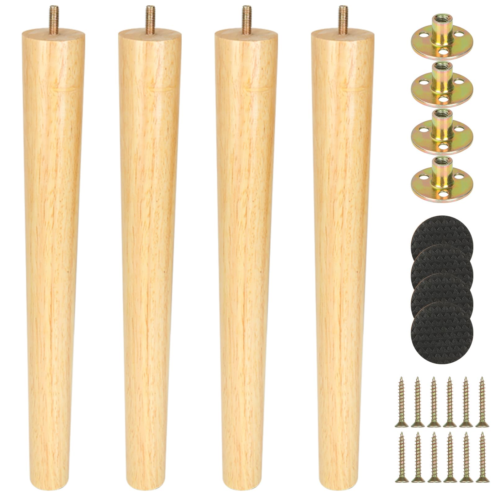 VIDETOL 40cm Wooden Furniture Legs Set of 4, Nature Solid Wooden Sofa Legs, Sofa Replacement Feet with Mounting Plate & Screws for Cabinet, Bed, Chair, Sofas, Dresser Table and TV Stand