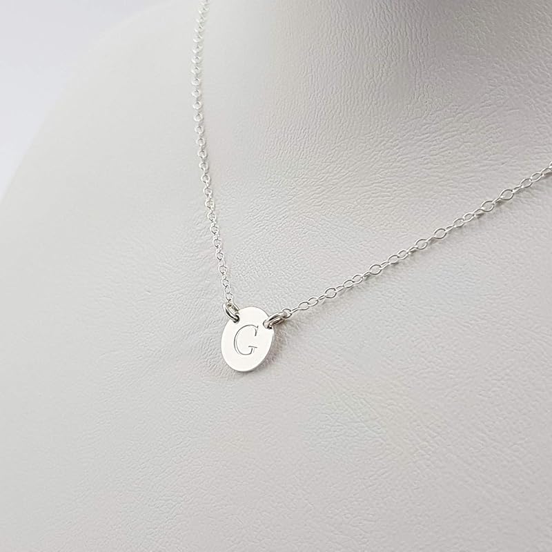 Amazon.com: Silver Small Disc Necklace - Engraved Letter Circle Pendant - Dainty custom Necklace 